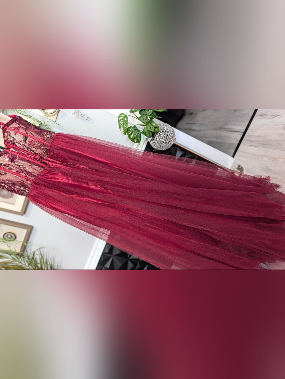 Faeriesty Maroon Metallic Tulle Beaded Bodice Corset Gown Maxi Fairy Dress LG - Picture 3 of 15